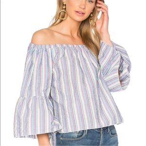 SEE BY CHLOE OFF SHOULDER TOP Bell Sleeves Striped M Cotton Boho Coastal